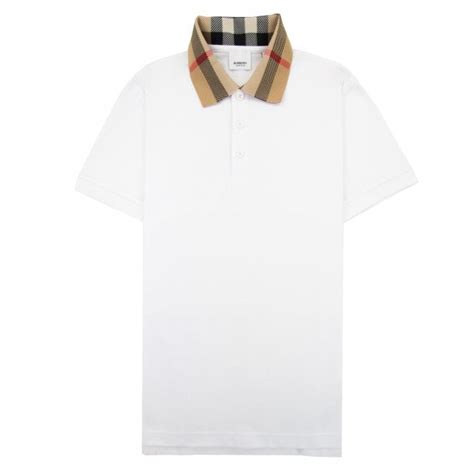 burberry tape shirt|Check Collar Cotton Polo Shirt in White .